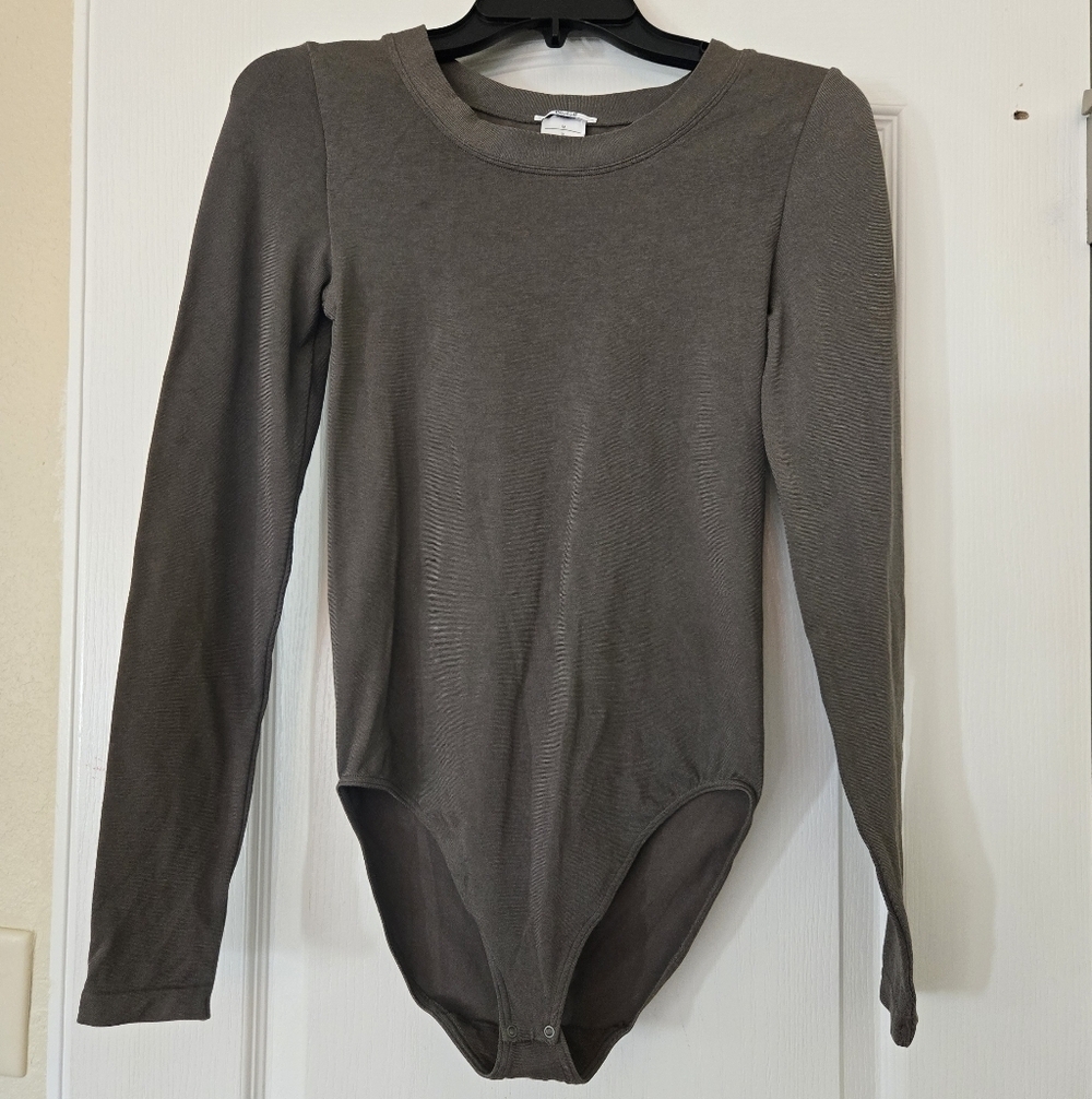 Wolford Cotton Blend Long-Sleeve Body Suit M Olive Green